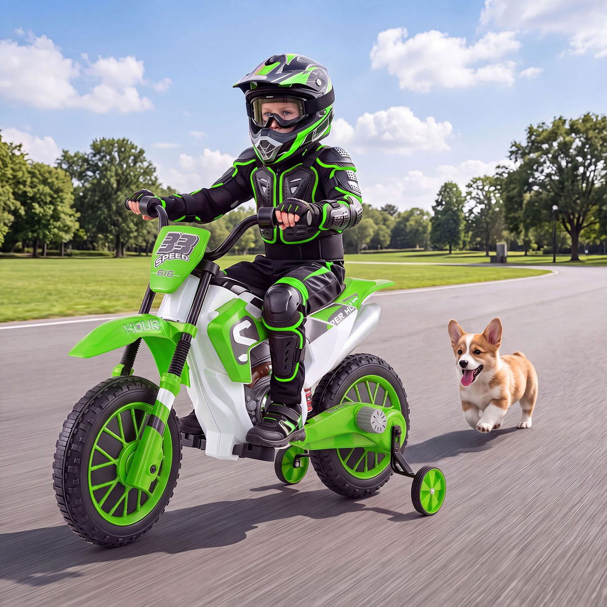 12V Kids Motorcycle with Training Wheels and Spring Suspension-Navy