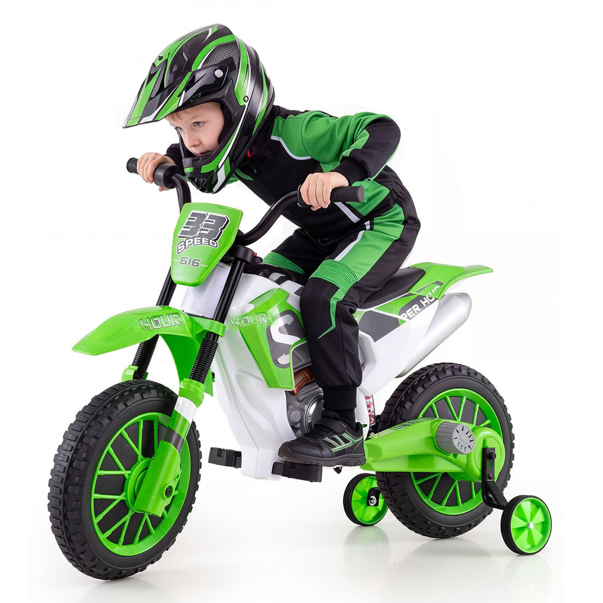 12V Kids Motorcycle with Training Wheels and Spring Suspension-Navy