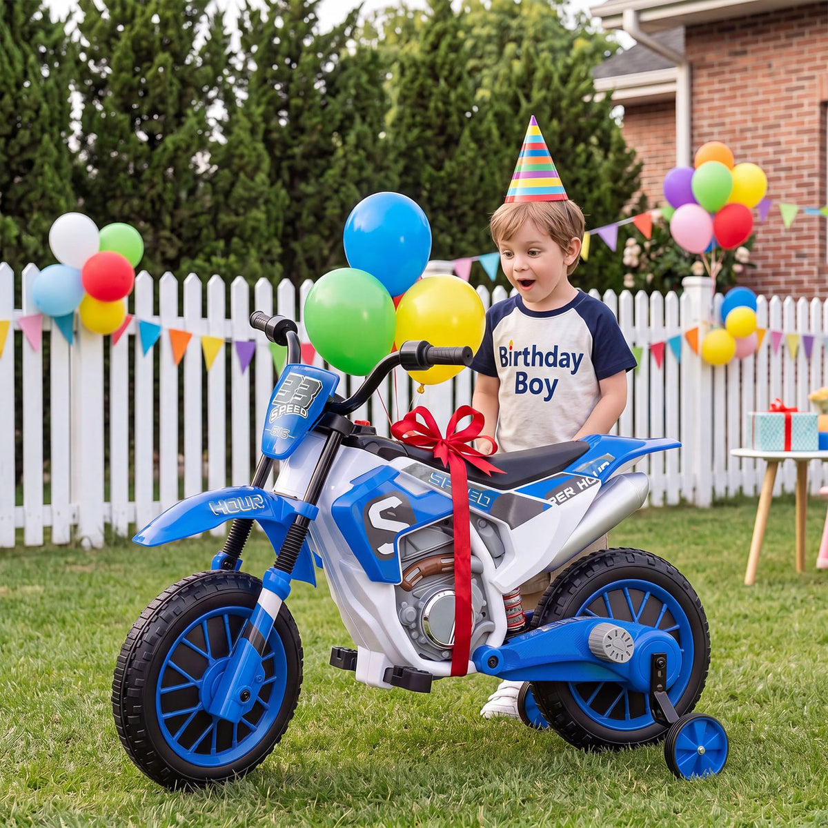 12V Kids Motorcycle with Training Wheels and Spring Suspension-Navy
