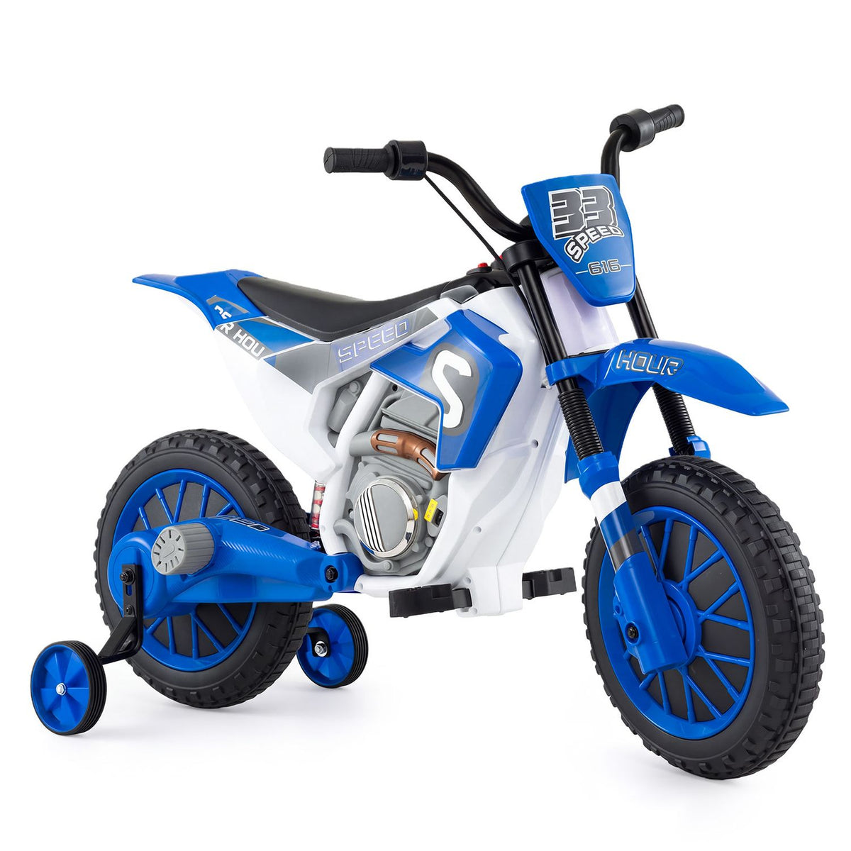 12V Kids Motorcycle with Training Wheels and Spring Suspension-Navy