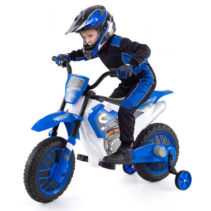 12V Kids Motorcycle with Training Wheels and Spring Suspension-Navy