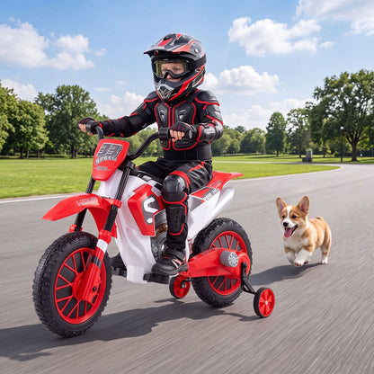 12V Kids Motorcycle with Training Wheels and Spring Suspension-Navy