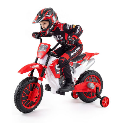 12V Kids Motorcycle with Training Wheels and Spring Suspension-Navy