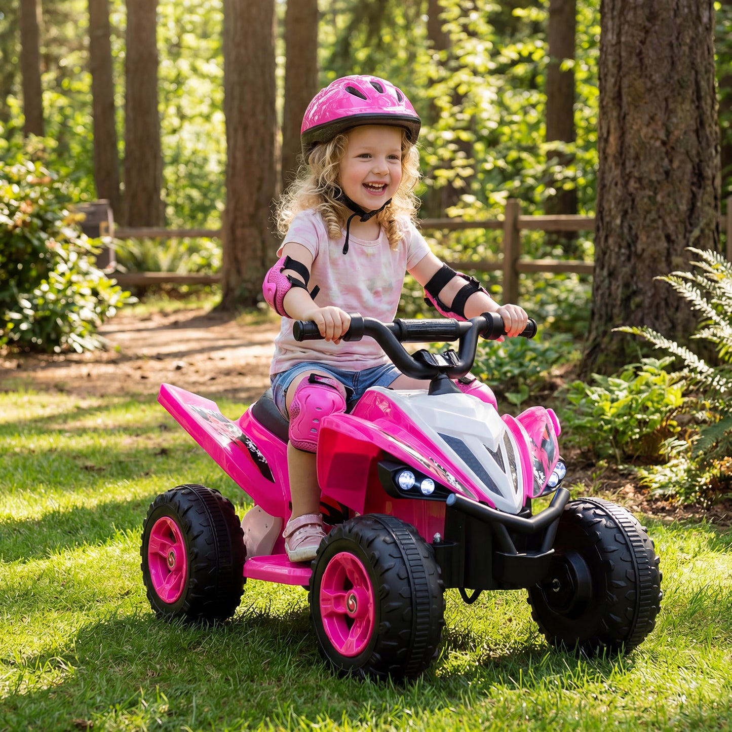 12V Kids Ride On ATV 4-Wheeler Quad with LED Lights and 7 mph Max Speed-Black