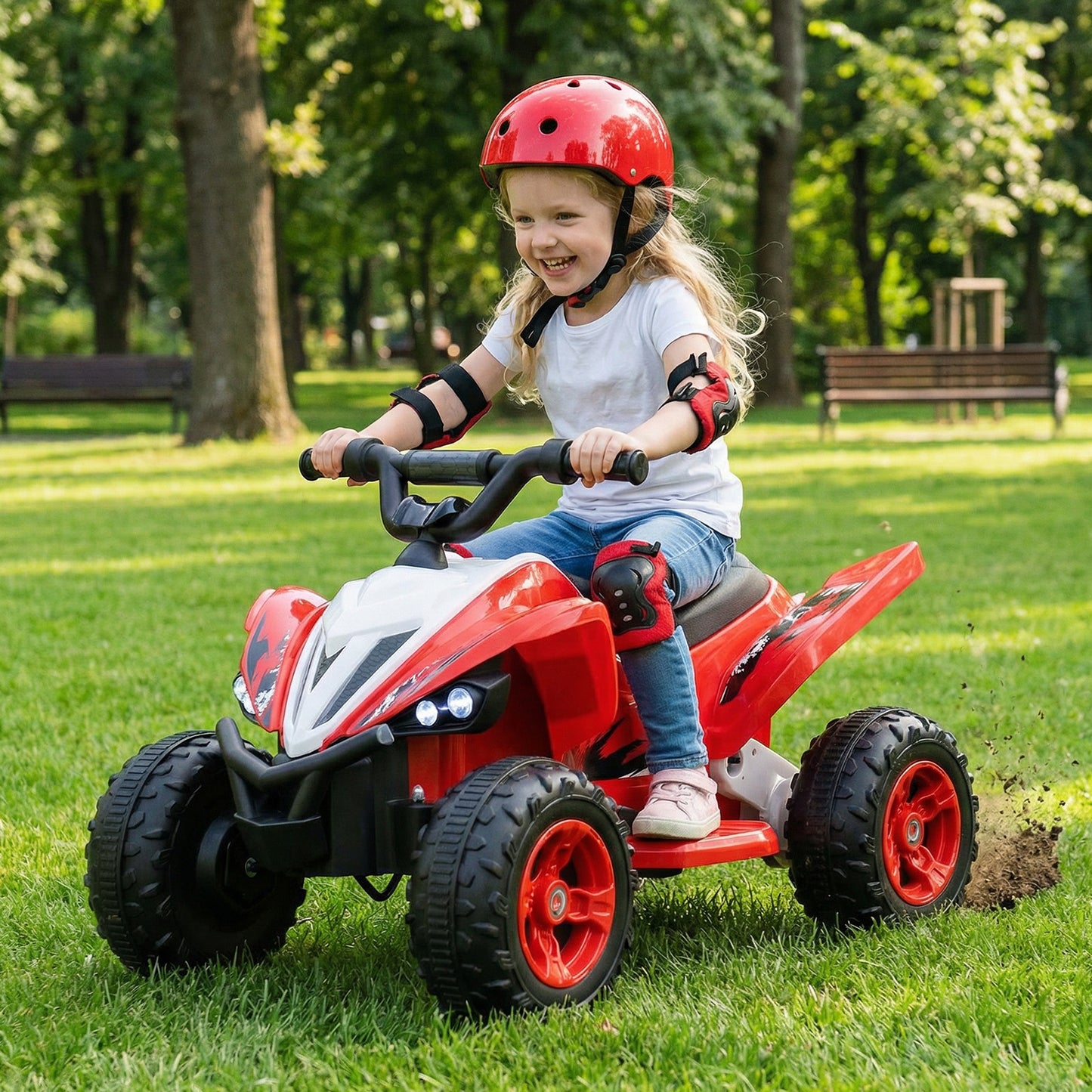 12V Kids Ride On ATV 4-Wheeler Quad with LED Lights and 7 mph Max Speed-Black