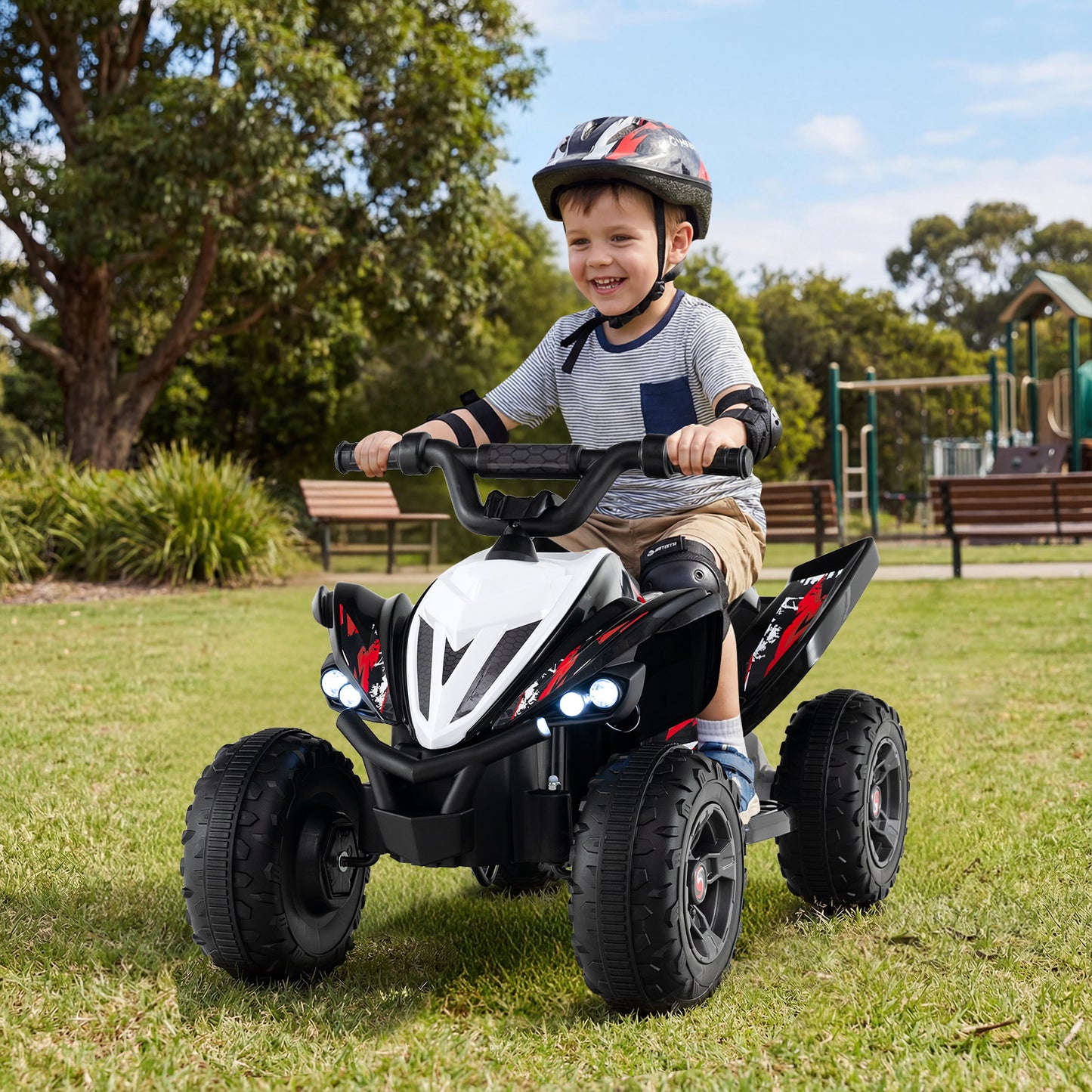 12V Kids Ride On ATV 4-Wheeler Quad with LED Lights and 7 mph Max Speed-Black
