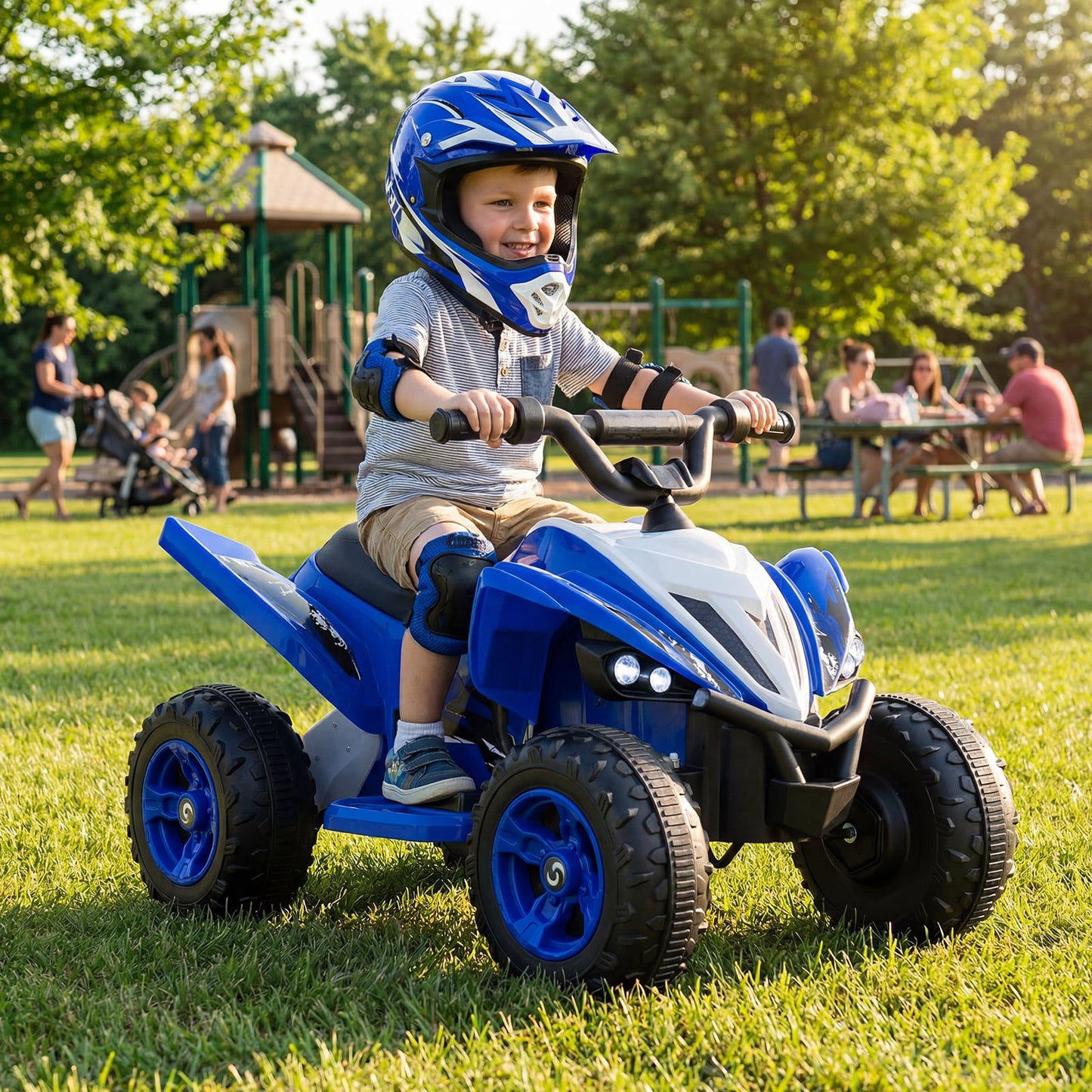 12V Kids Ride On ATV 4-Wheeler Quad with LED Lights and 7 mph Max Speed-Black