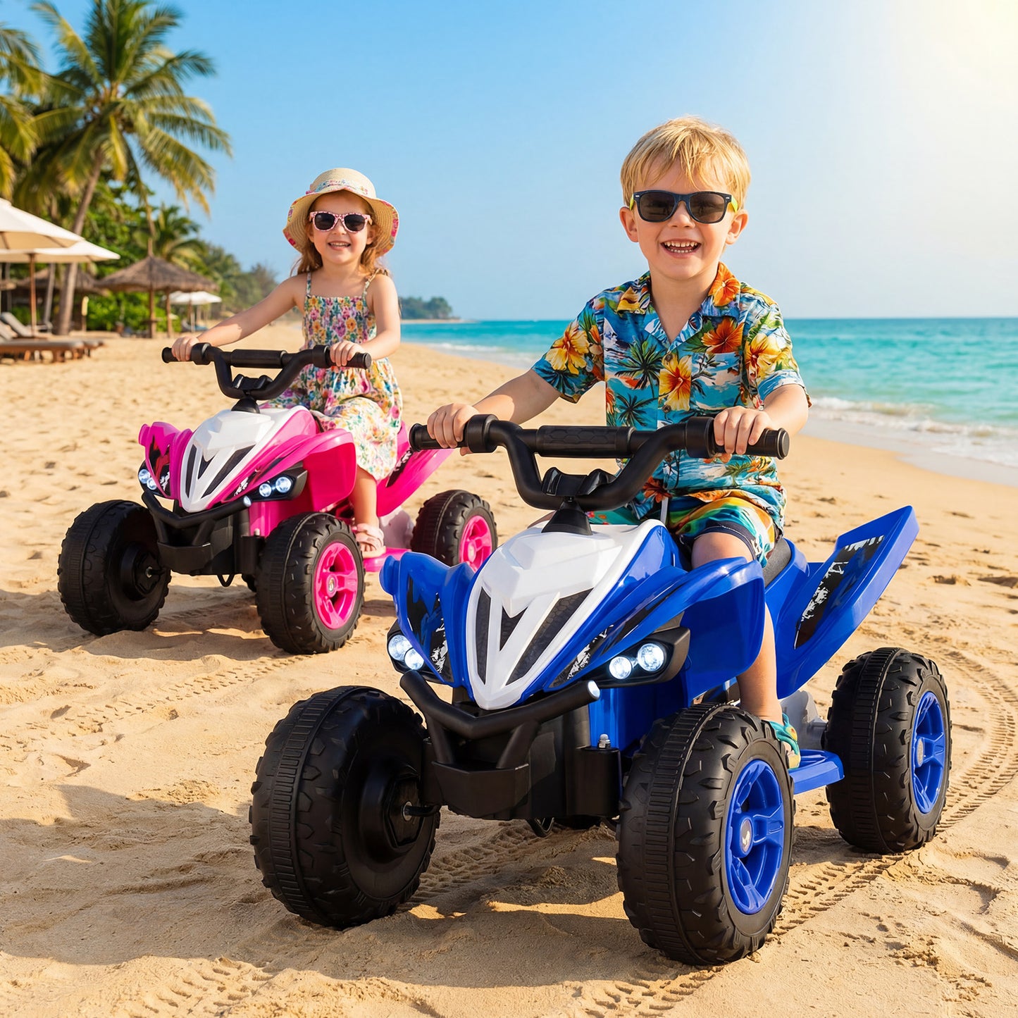 12V Kids Ride On ATV 4-Wheeler Quad with LED Lights and 7 mph Max Speed-Black