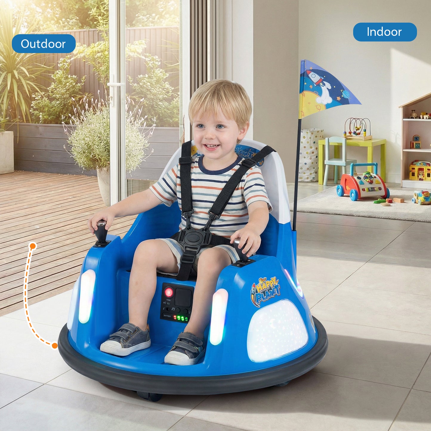 12V Kids Ride On Bumper Car with Remote Control and Flashing Lights-Blue