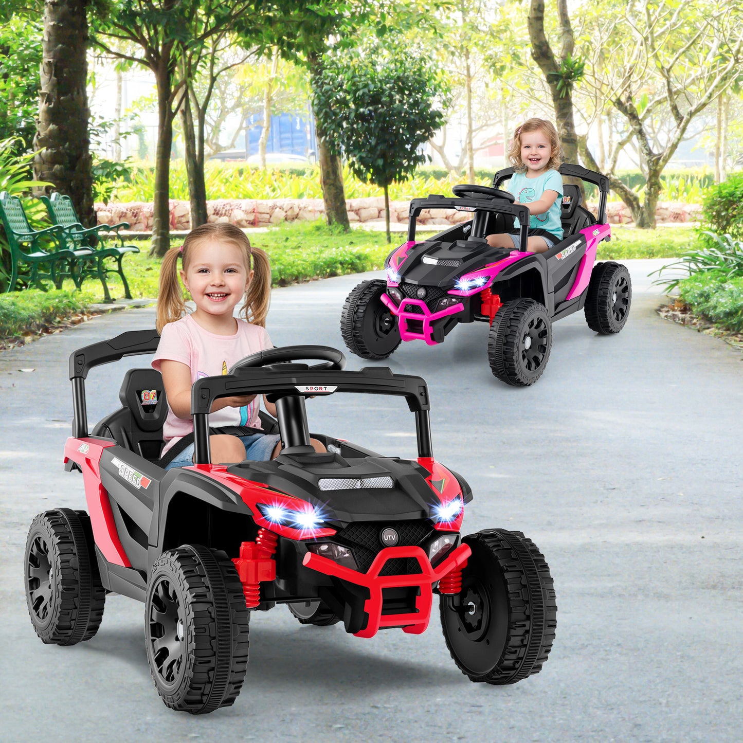 12V Kids Ride On Car UTV Electric Vehicle with LED Lights  Music and Horn-Black