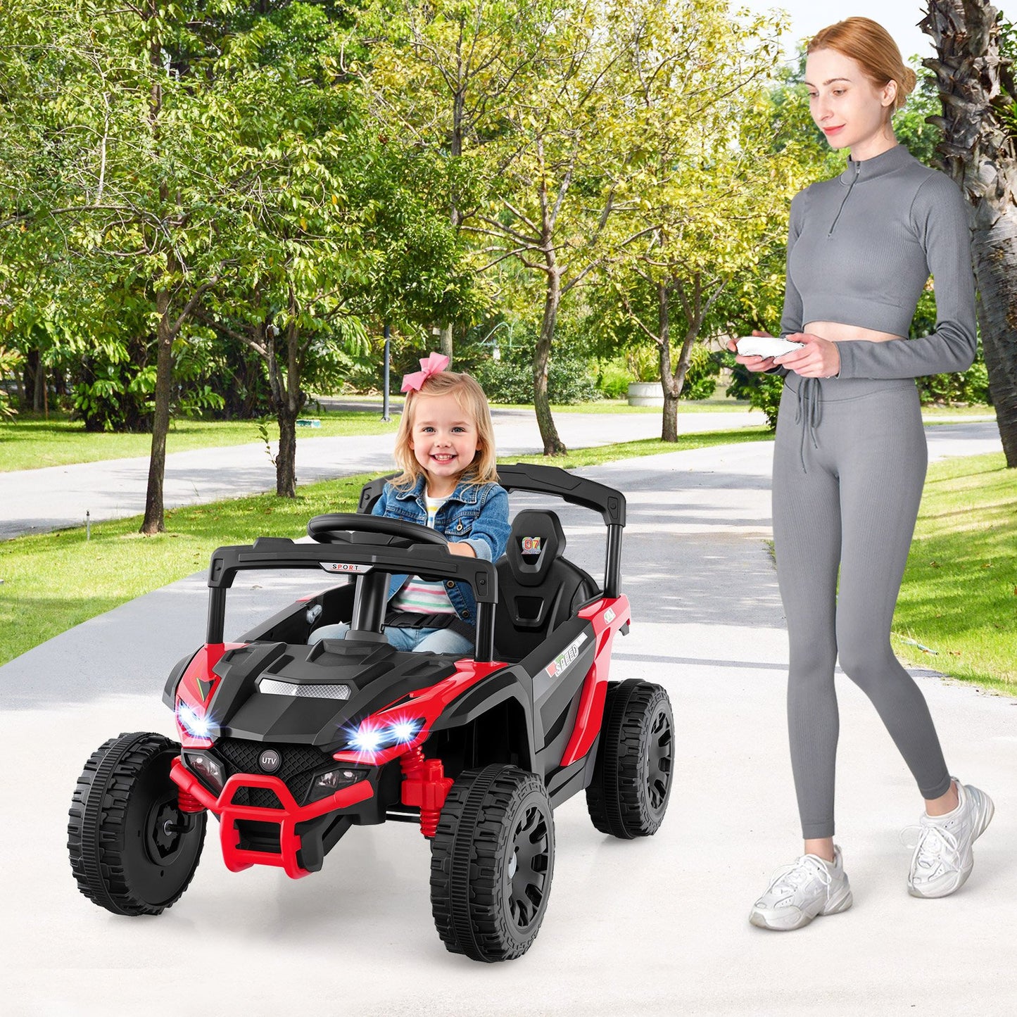 12V Kids Ride On Car UTV Electric Vehicle with LED Lights  Music and Horn-Black