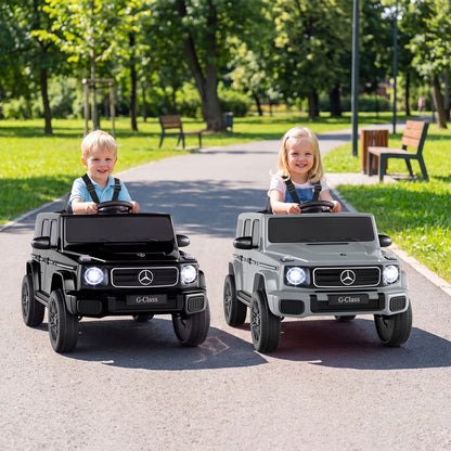 Black 12V Mercedes Benz EQG 580 kids ride-on car for ages 3-8, powered toy with realistic design and licensed branding.