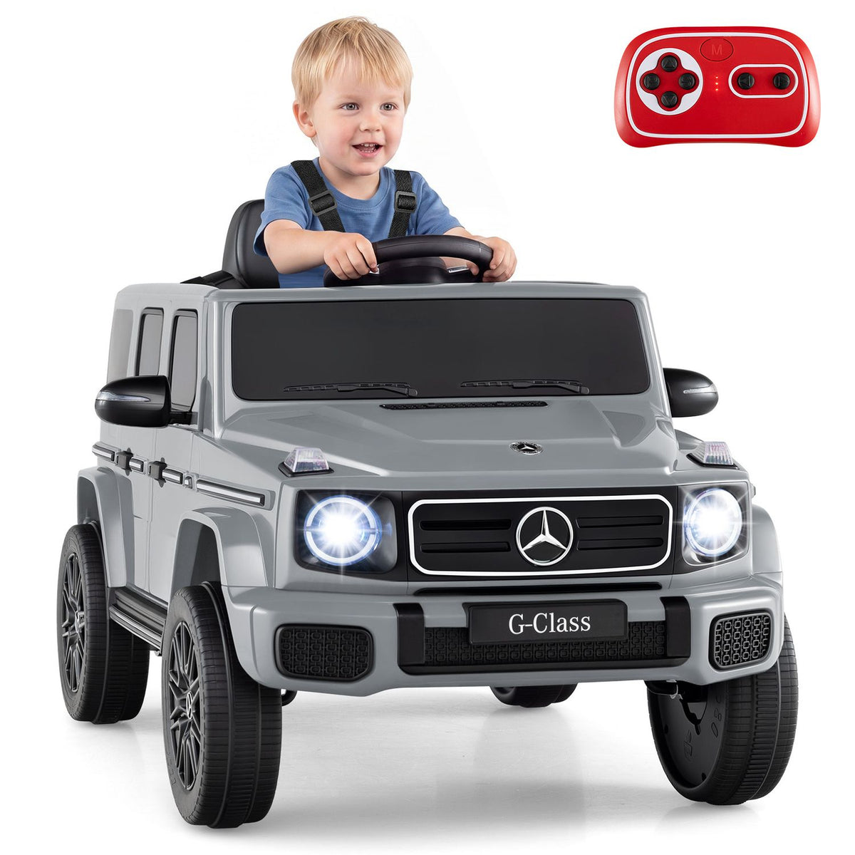 Black 12V Mercedes Benz EQG 580 kids ride-on car for ages 3-8, featuring realistic design and durable plastic construction.