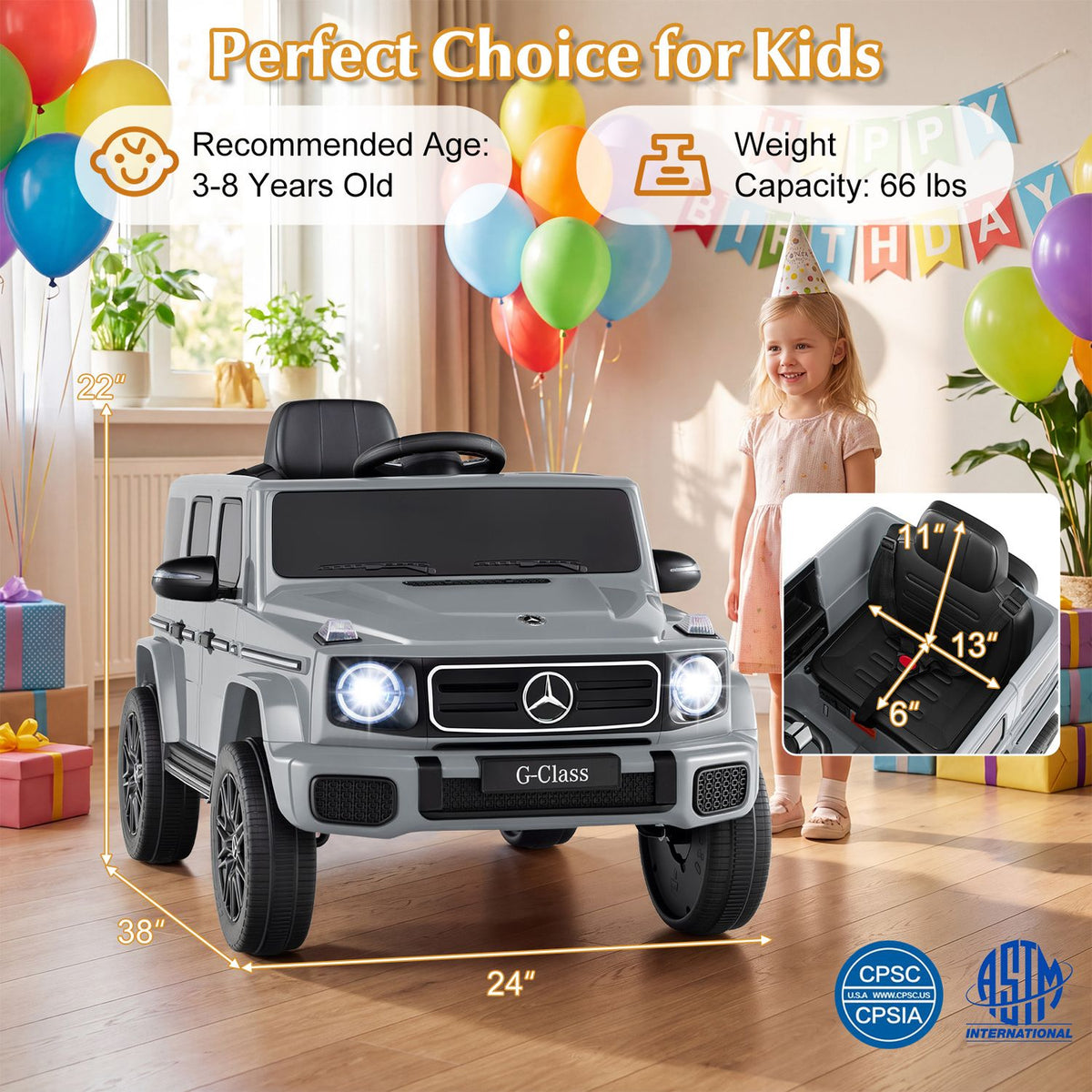 Black 12V kids ride-on Mercedes Benz EQG 580 toy car for ages 3-8, featuring detailed exterior and realistic design.