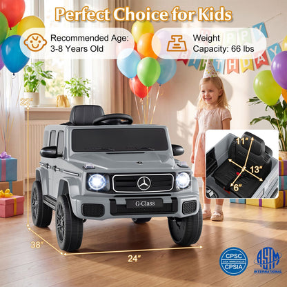 Black 12V kids ride-on Mercedes Benz EQG 580 toy car for ages 3-8, featuring detailed exterior and realistic design.