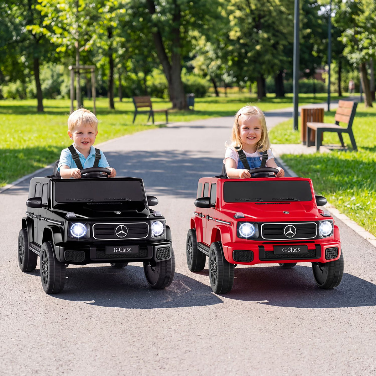 Black 12V kids ride-on Mercedes Benz EQG 580 toy car for ages 3-8, featuring realistic design and durable plastic construction.