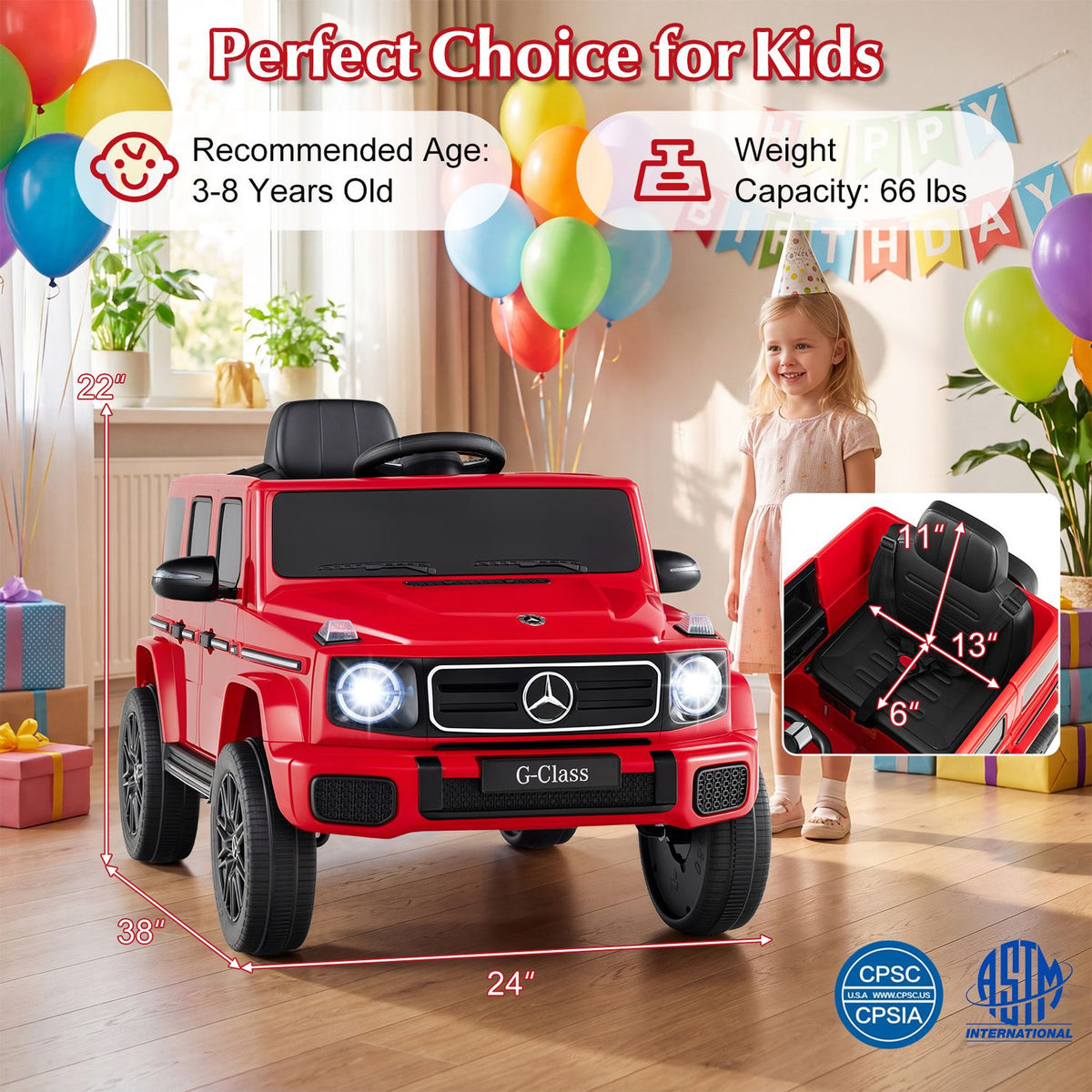 Black 12V Mercedes Benz EQG 580 ride-on toy car for kids aged 3-8, featuring realistic design and durable plastic construction.