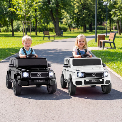 Black 12V Mercedes Benz EQG 580 kids ride-on car for ages 3-8, featuring realistic design and durable plastic construction.