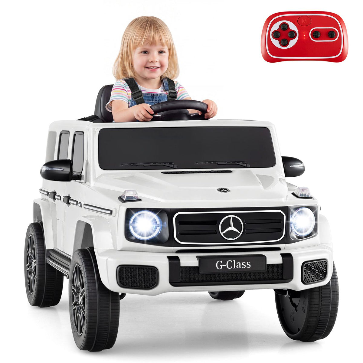 Black 12V Mercedes Benz EQG 580 kids ride-on car for ages 3-8, featuring realistic design and durable plastic construction.