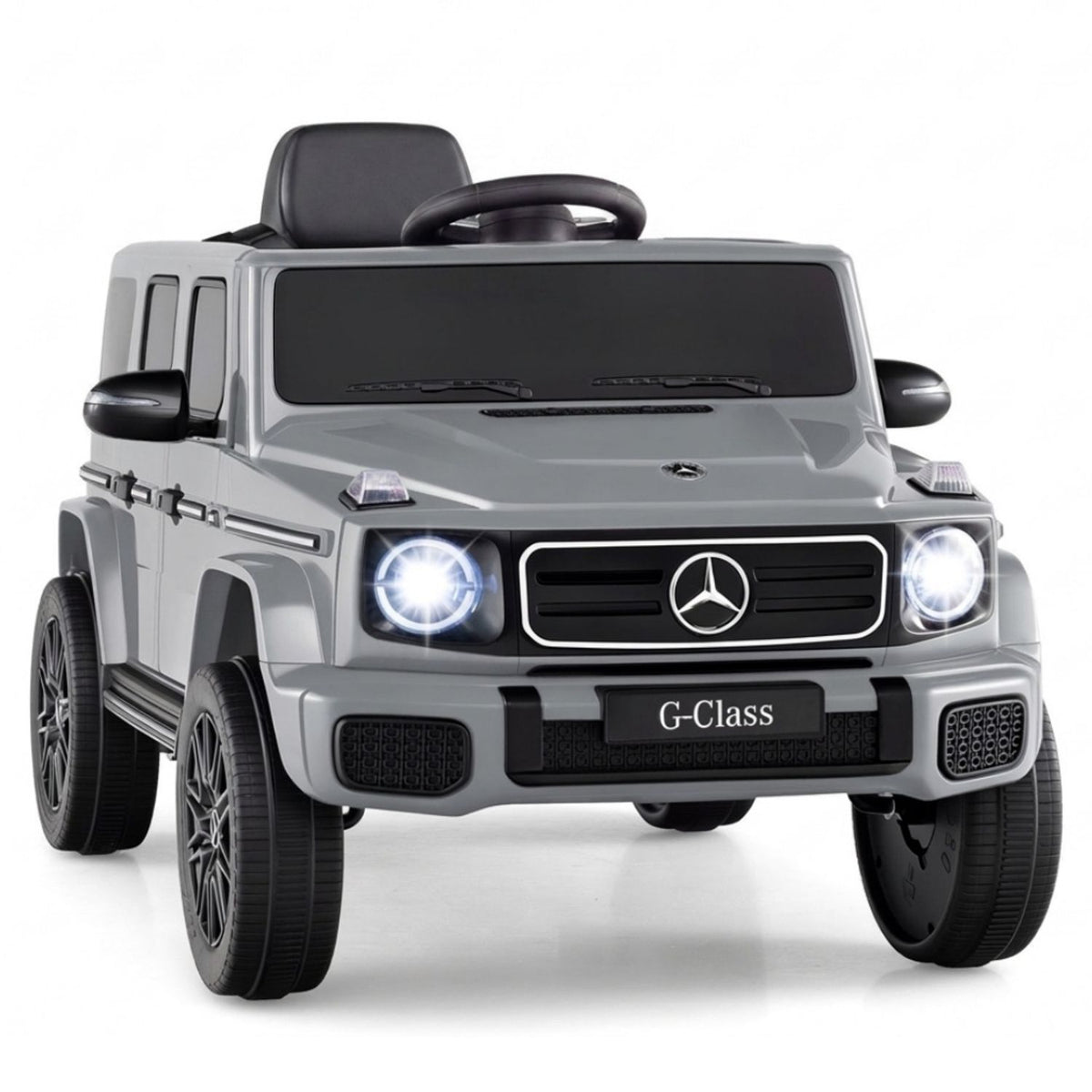 Black 12V Mercedes Benz EQG 580 kids ride-on car for ages 3-8, licensed toy with realistic design and vehicle details.