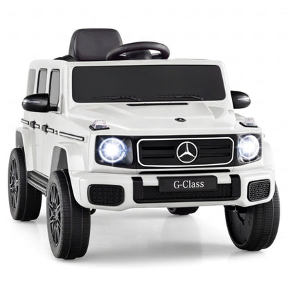Black 12V Mercedes Benz EQG 580 ride-on toy car for kids, suitable for ages 3-8, with realistic vehicle details.