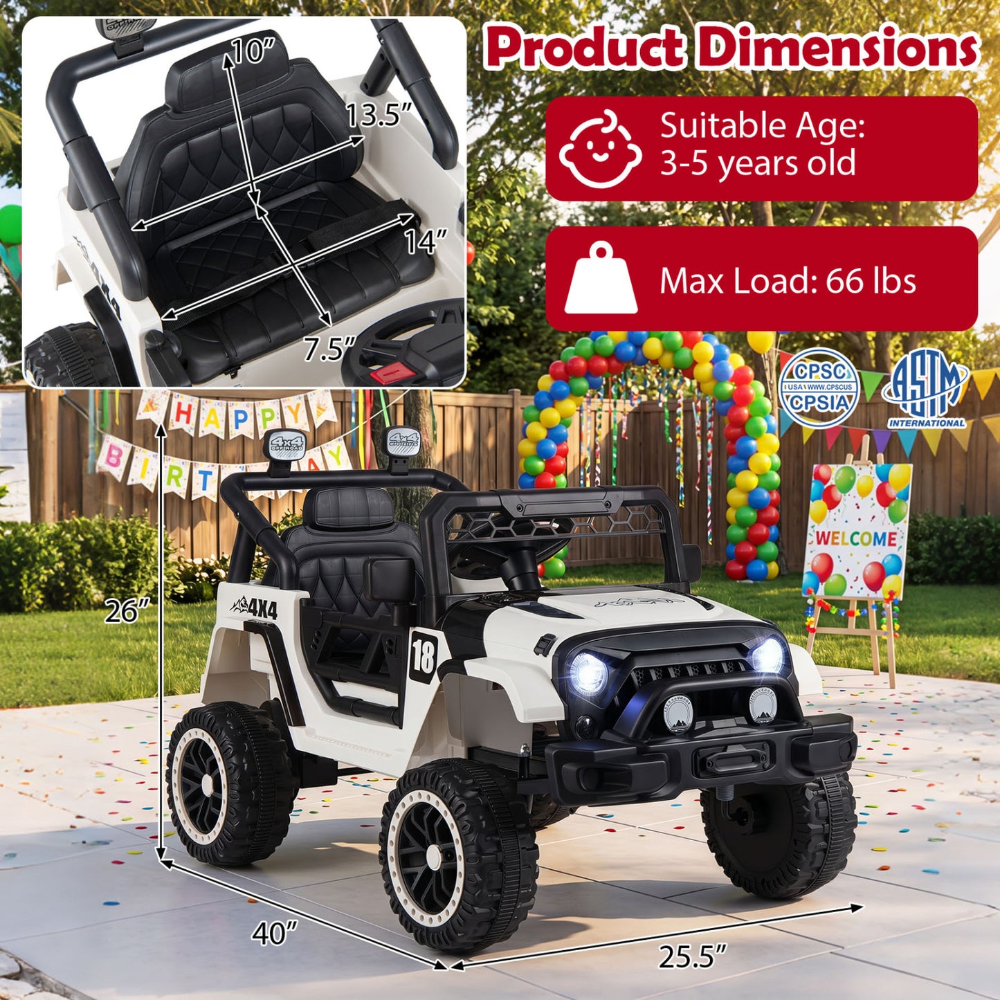 12V Kids Ride on Truck with Remote Control and 3 Speeds-Black