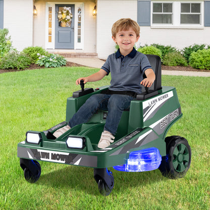 12V Ride on Lawn Mower for Kids with Dual Control Sticks and LED Lights-Green