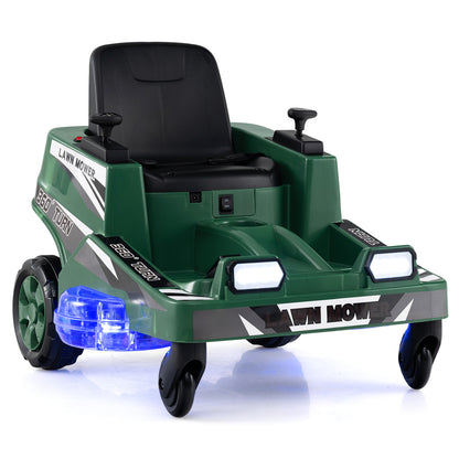 12V Ride on Lawn Mower for Kids with Dual Control Sticks and LED Lights-Green