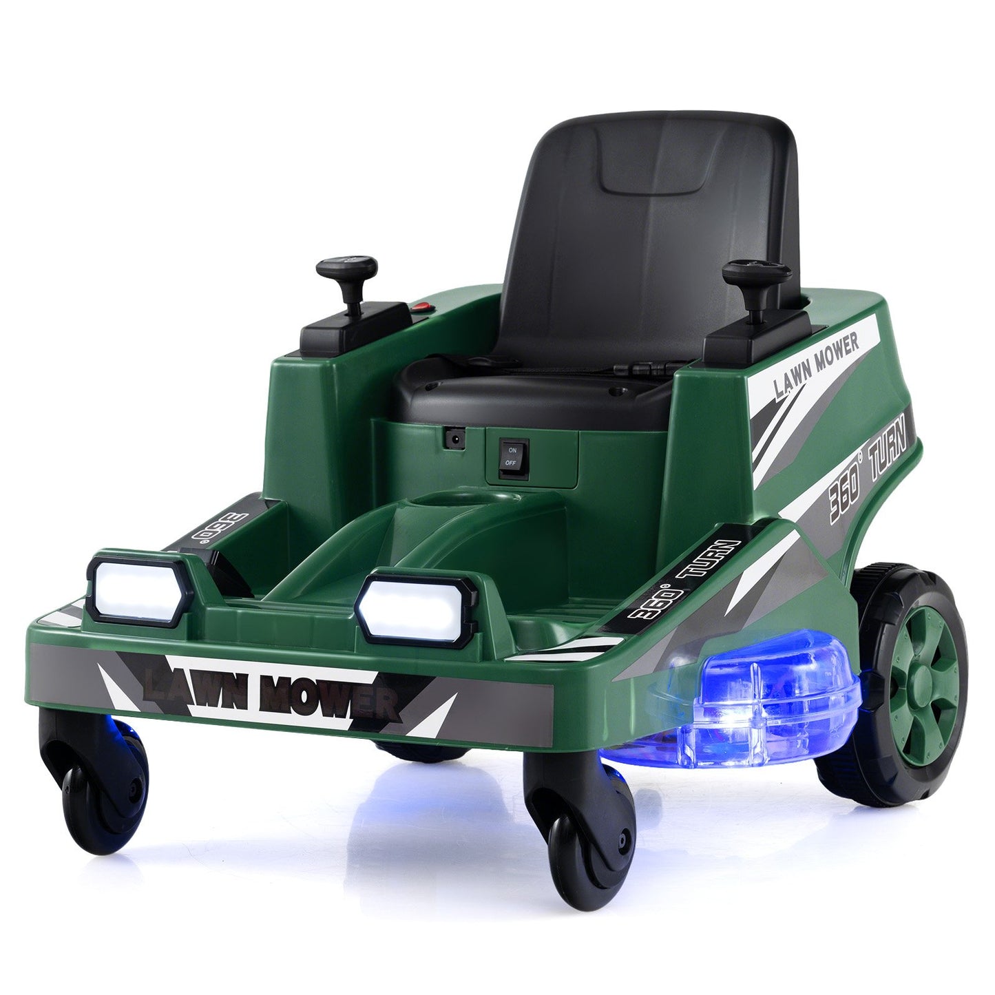 12V Ride on Lawn Mower for Kids with Dual Control Sticks and LED Lights-Green