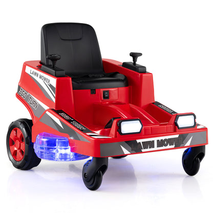 12V Ride on Lawn Mower for Kids with Dual Control Sticks and LED Lights-Green