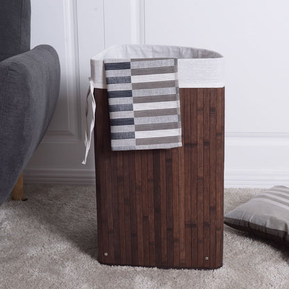 Corner Bamboo Hamper Laundry Basket with Lid and Removable Liner-Black