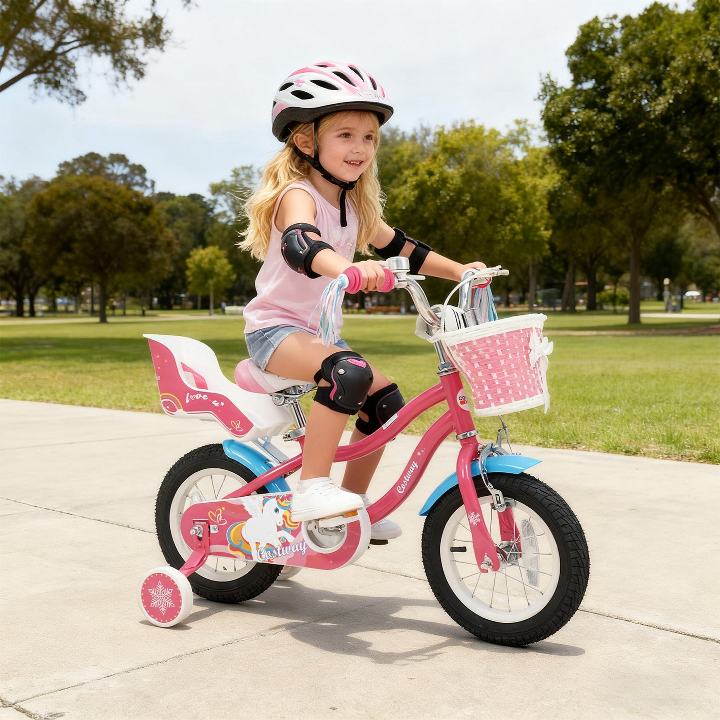 16 Inch Girls Bike for 4-7 Years Old Kids Bike with Doll Seat and Training Wheels