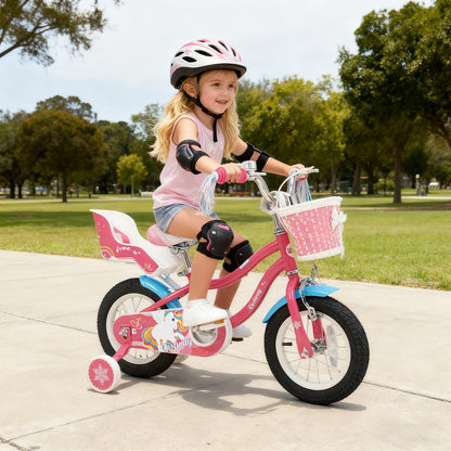 16 Inch Girls Bike for 4-7 Years Old Kids Bike with Doll Seat and Training Wheels