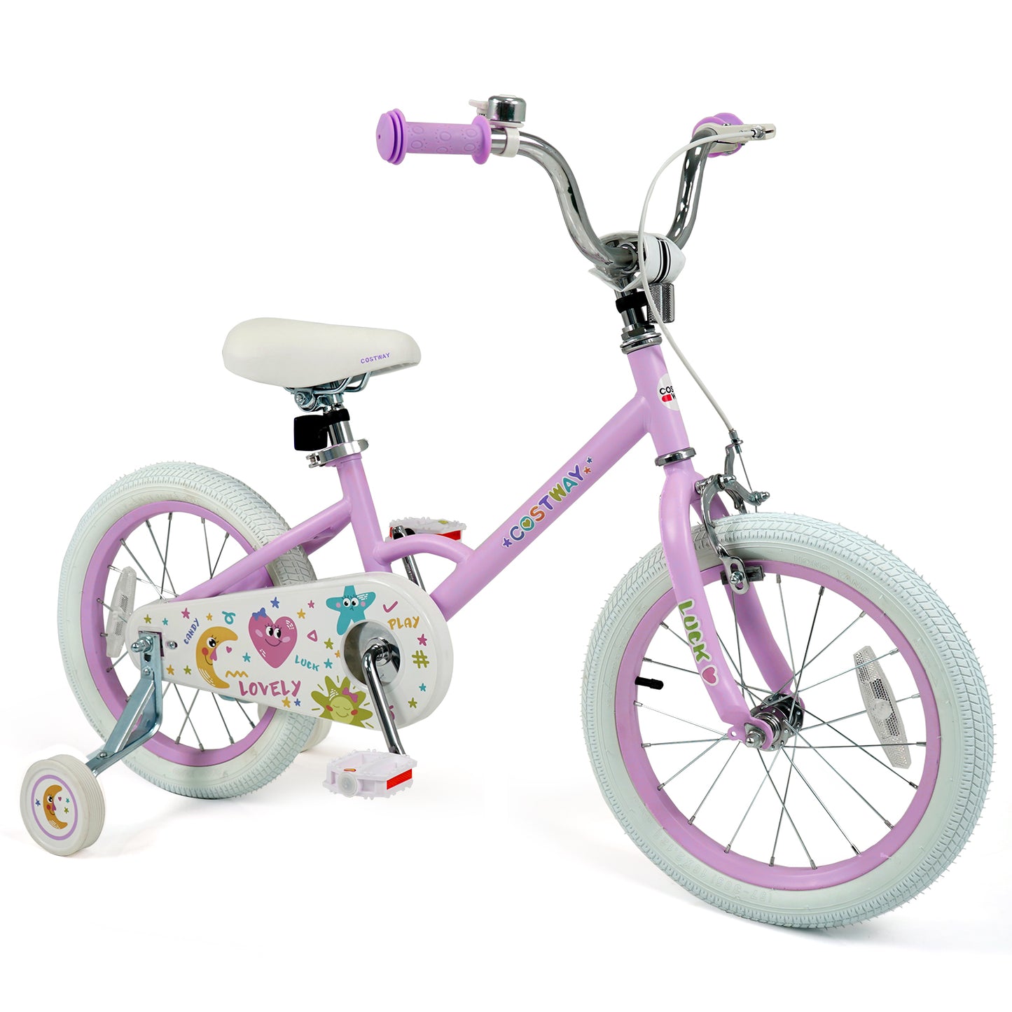 12/14/16/18 Inch Kids Bike Adjustable for 3-8 Years Old Children Purple - Stars & Moon-16 inch