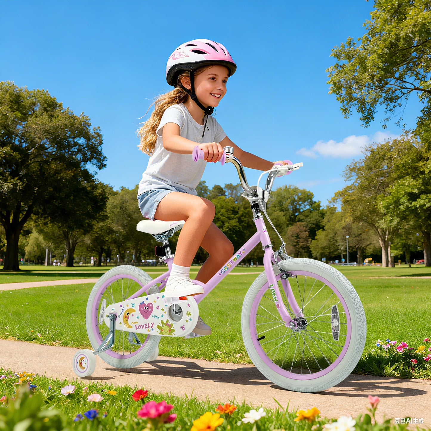 12/14/16/18 Inch Kids Bike Adjustable for 3-8 Years Old Children Purple - Stars & Moon-16 inch