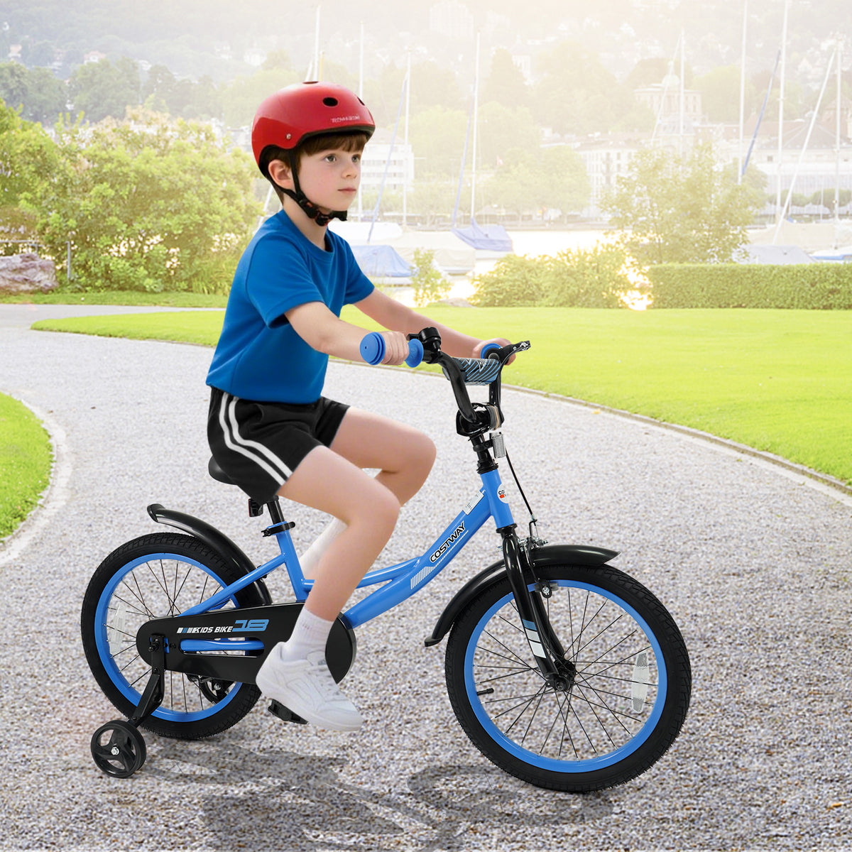 12/14/16/18 Inches Kids Bike with Removable Training Wheels and Adjustable Seatfor 3-8 Years Old Navy-18 inches