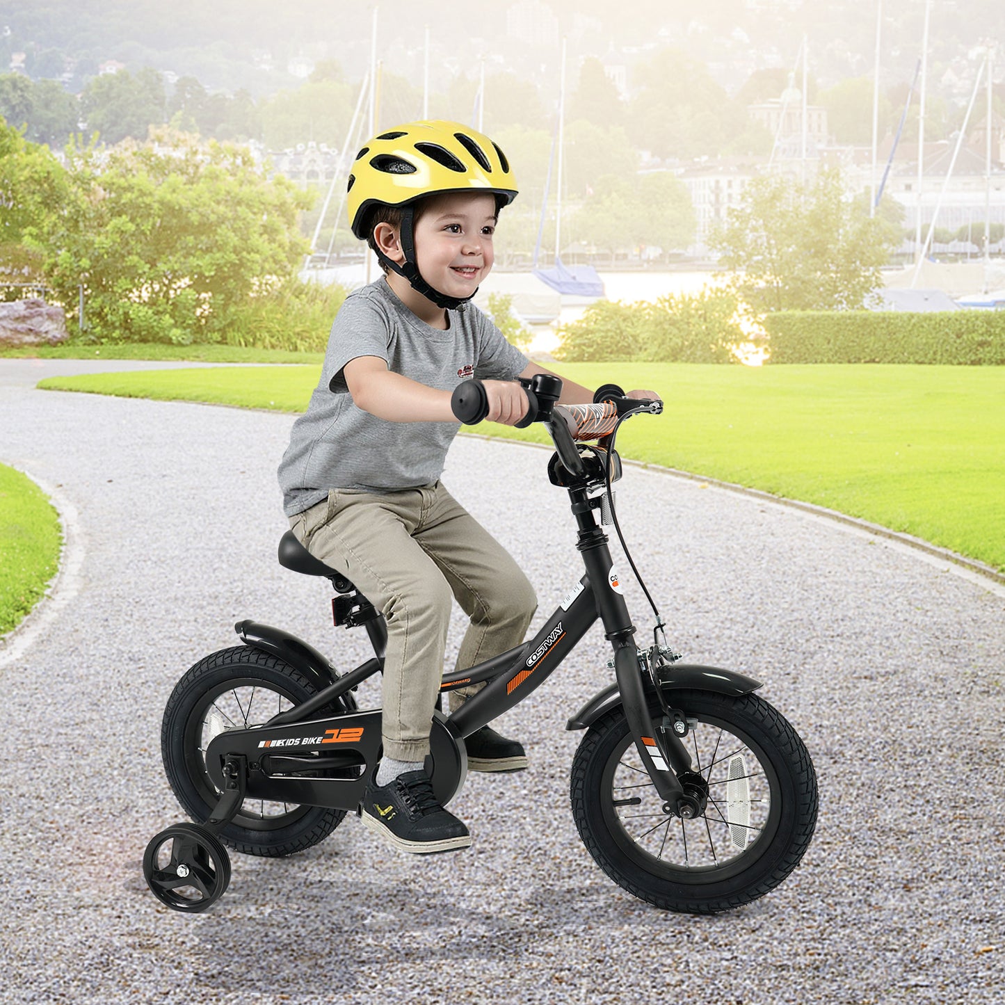 12/14/16/18 Inches Kids Bike with Removable Training Wheels and Adjustable Seatfor 3-8 Years Old Black-16 inches