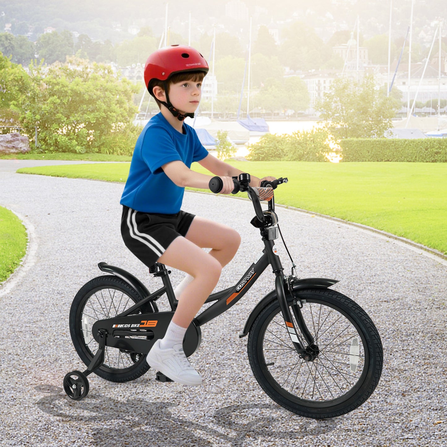 12/14/16/18 Inches Kids Bike with Removable Training Wheels and Adjustable Seatfor 3-8 Years Old Black-16 inches