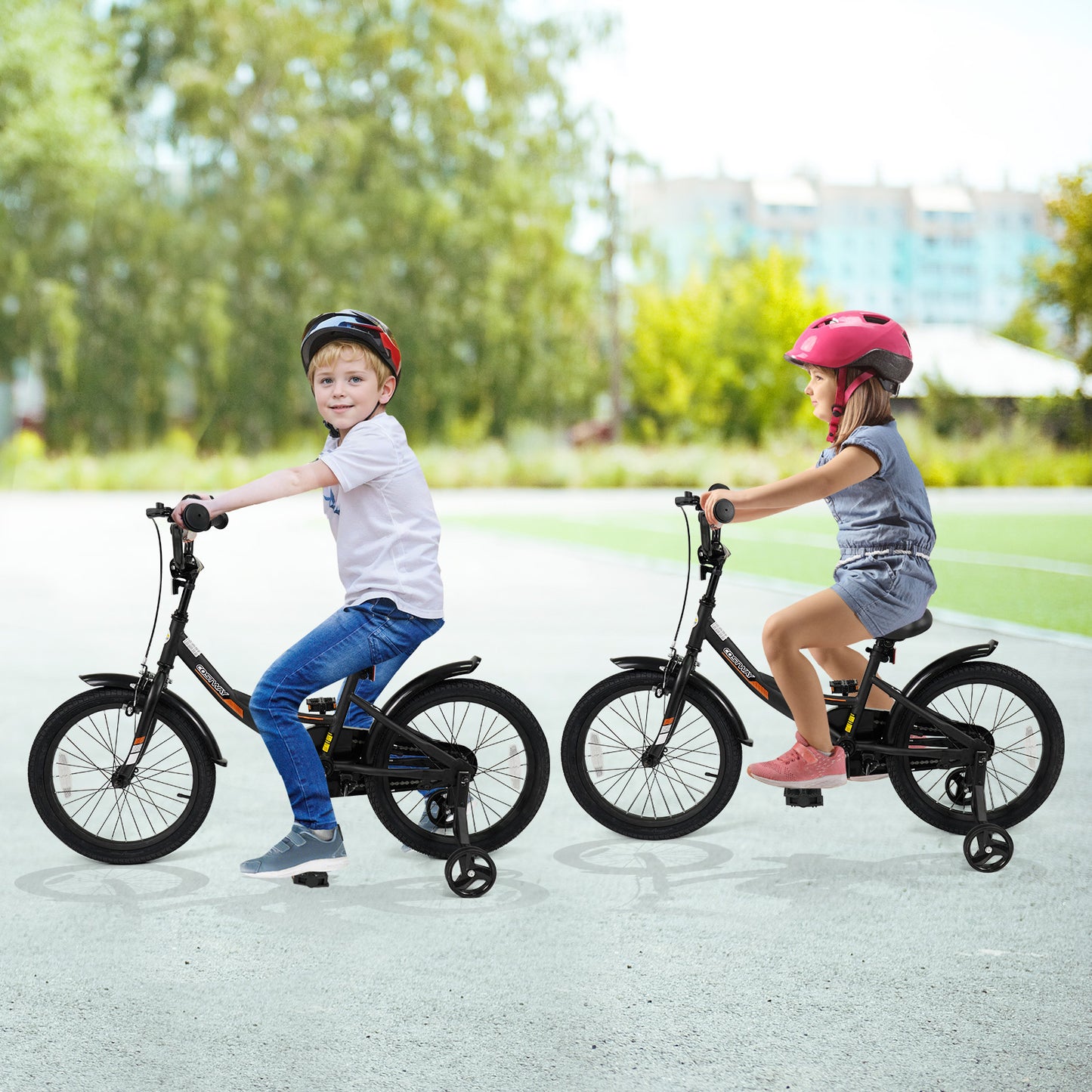 12/14/16/18 Inches Kids Bike with Removable Training Wheels and Adjustable Seatfor 3-8 Years Old Black-16 inches