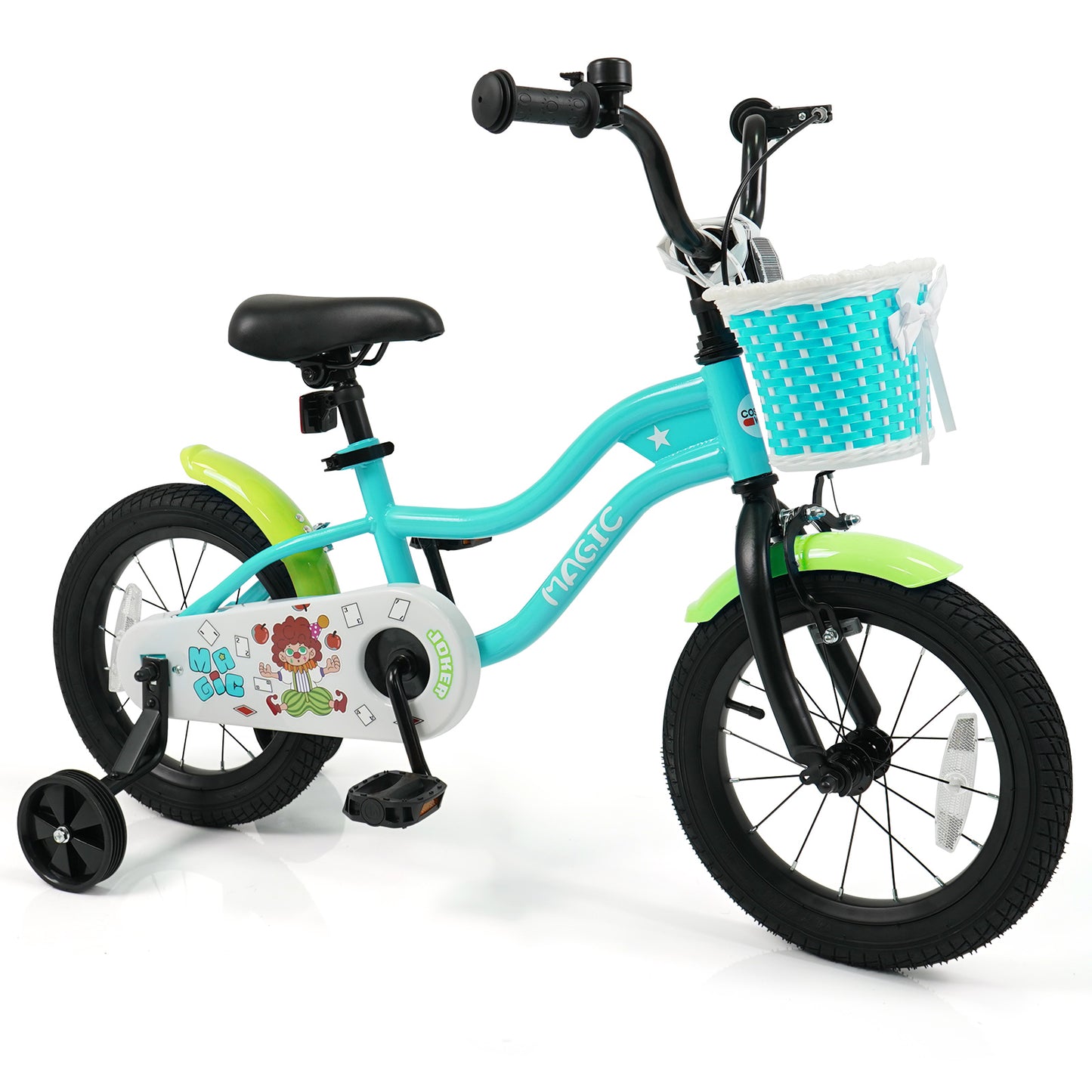 12/14/16 Inch Kids Bike with Training Wheels and Basket Green Color-12