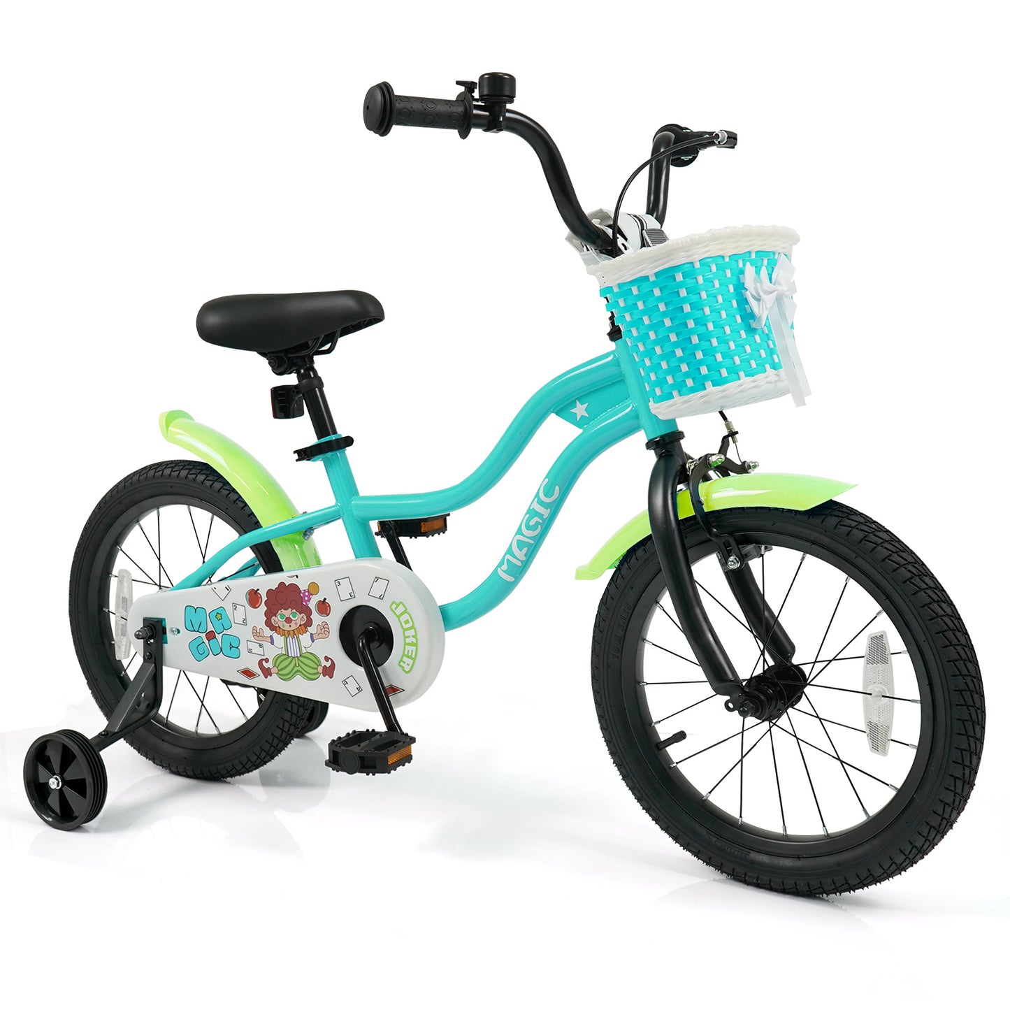12/14/16 Inch Kids Bike with Training Wheels and Basket Green Color-12