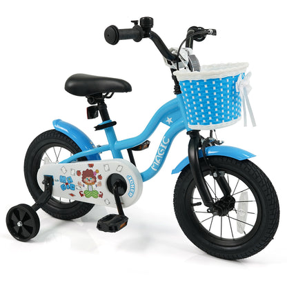 12/14/16 Inch Kids Bike with Training Wheels and Basket Navy Color-12