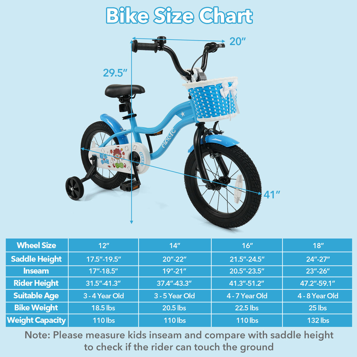 12/14/16 Inch Kids Bike with Training Wheels and Basket Navy Color-14