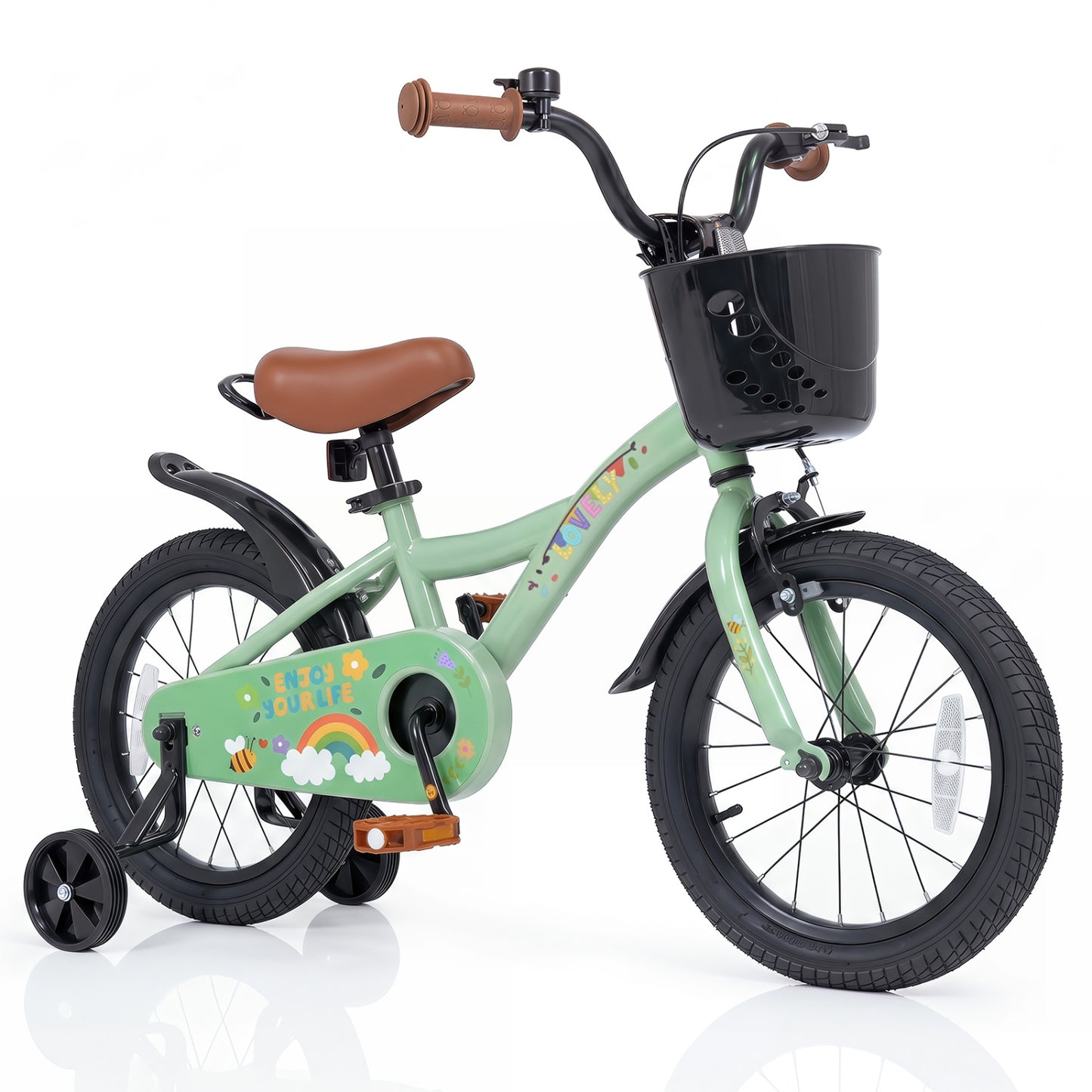 12-18 Inches Girls Bike for 3-8 Years Old with Basket - Spring Party  Green-16“