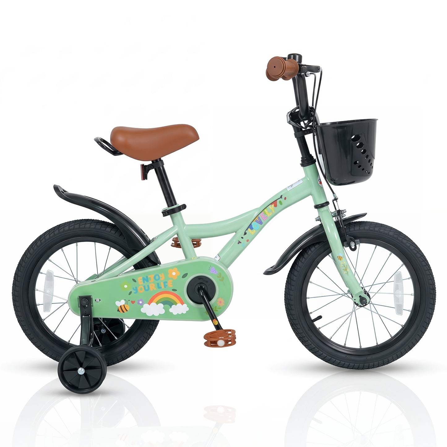 12-18 Inches Girls Bike for 3-8 Years Old with Basket - Spring Party  Green-16“