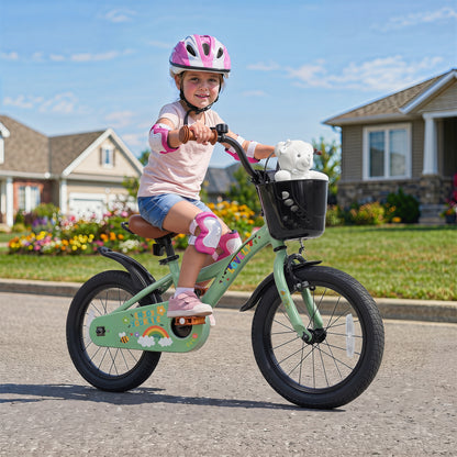 12-18 Inches Girls Bike for 3-8 Years Old with Basket - Spring Party  Green-16“