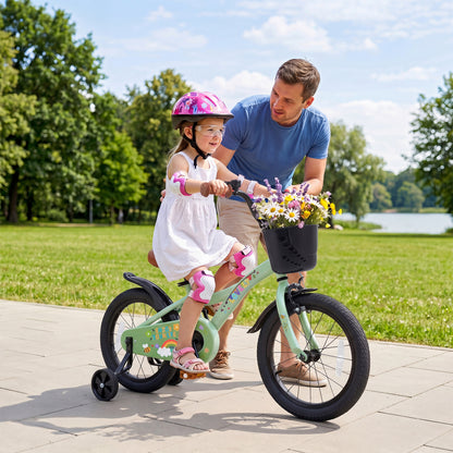12-18 Inches Girls Bike for 3-8 Years Old with Basket - Spring Party  Green-16“