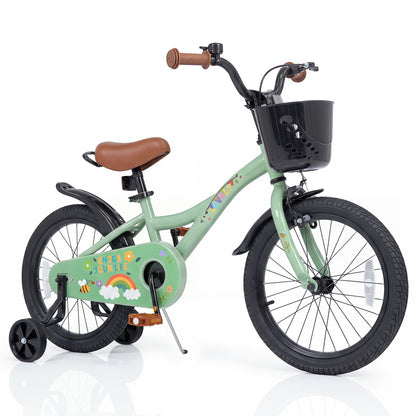 12-18 Inches Green Girls Bike for 3-8 Years Old with Basket - Spring Party-18 inches