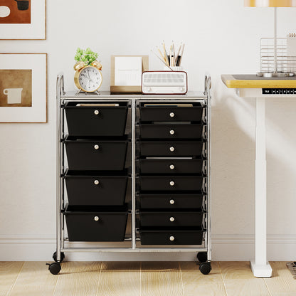 12-Drawer Utility Rolling Cart with Drawers Multi-Use Storage-Black