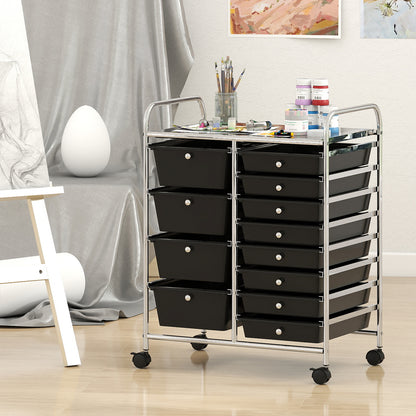 12-Drawer Utility Rolling Cart with Drawers Multi-Use Storage-Black